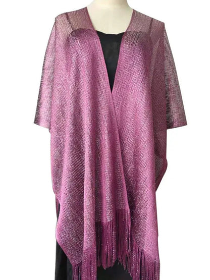 Women's Sparkling Solid Colored Party Scarf Cape with Tassels