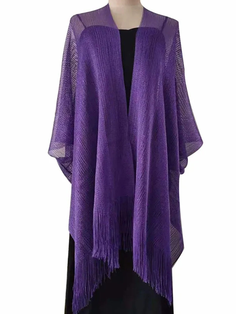 Women's Sparkling Solid Colored Party Scarf Cape with Tassels