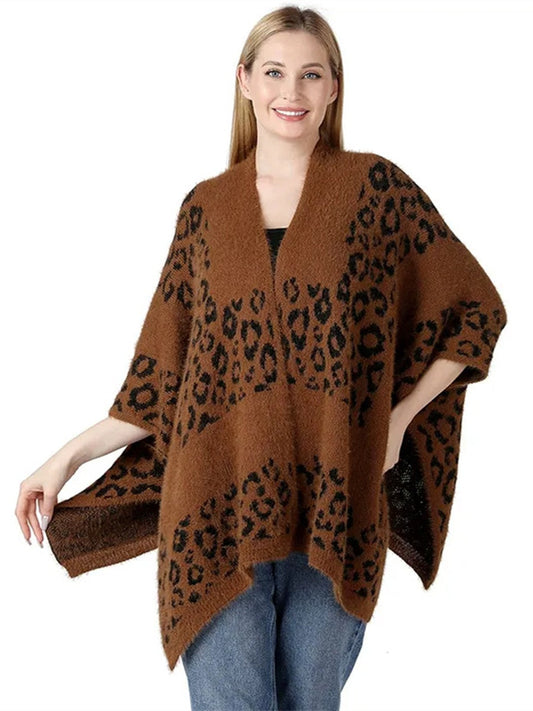 Women's Warm Solid Colored Luxury Daily Knit Printed Floral Cape Shawl