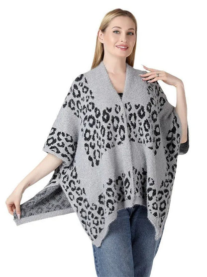 Women's Warm Solid Colored Luxury Daily Knit Printed Floral Cape Shawl