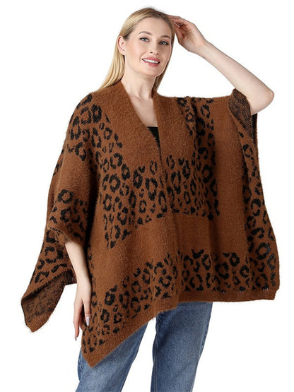 Women's Warm Solid Colored Luxury Daily Knit Printed Floral Cape Shawl