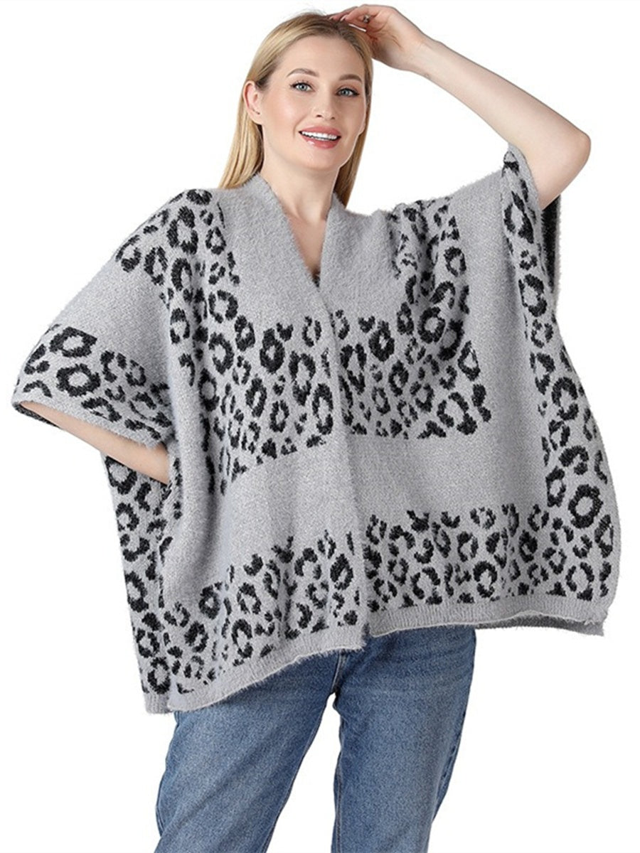 Women's Warm Solid Colored Luxury Daily Knit Printed Floral Cape Shawl