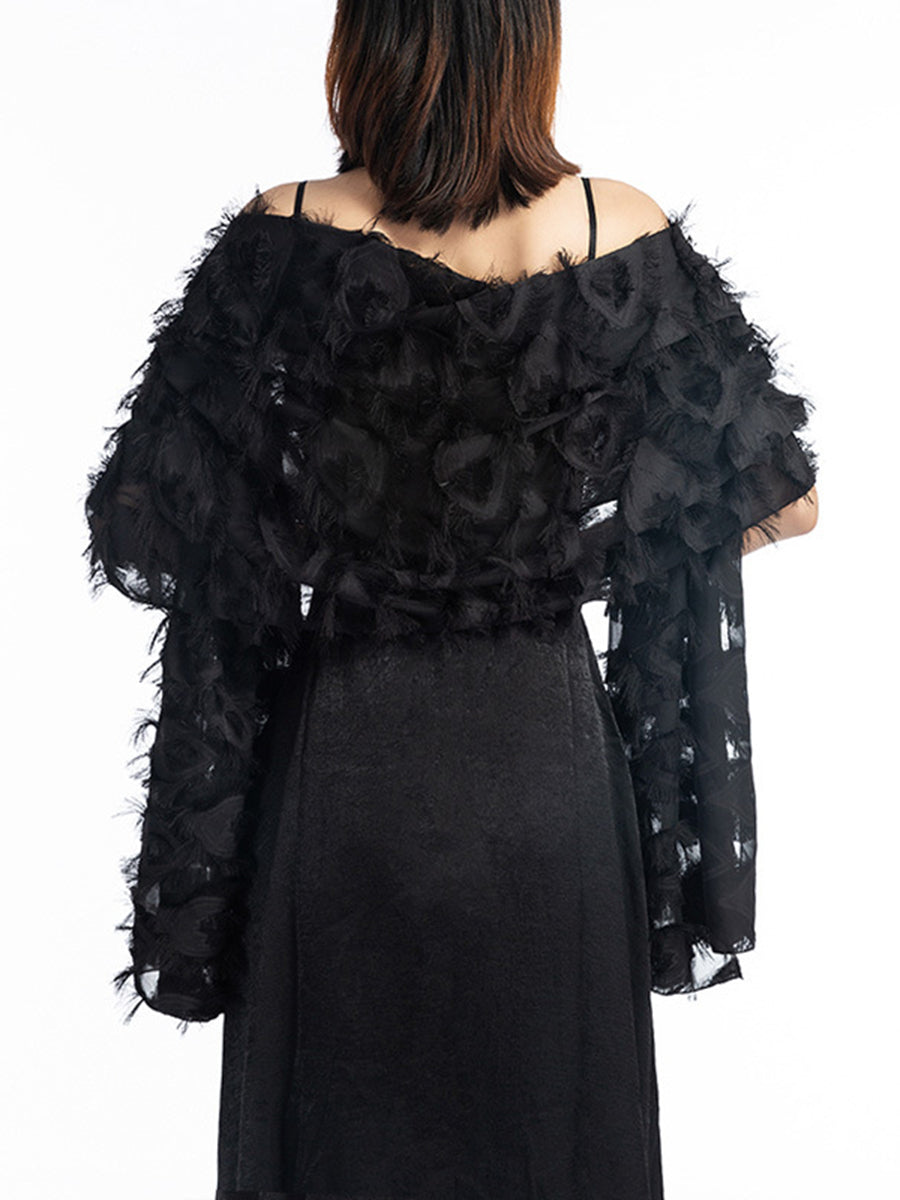 Solid Colored Stylish Fringed Cape Shawl for Women