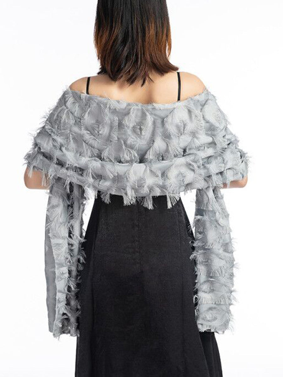 Solid Colored Stylish Fringed Cape Shawl for Women