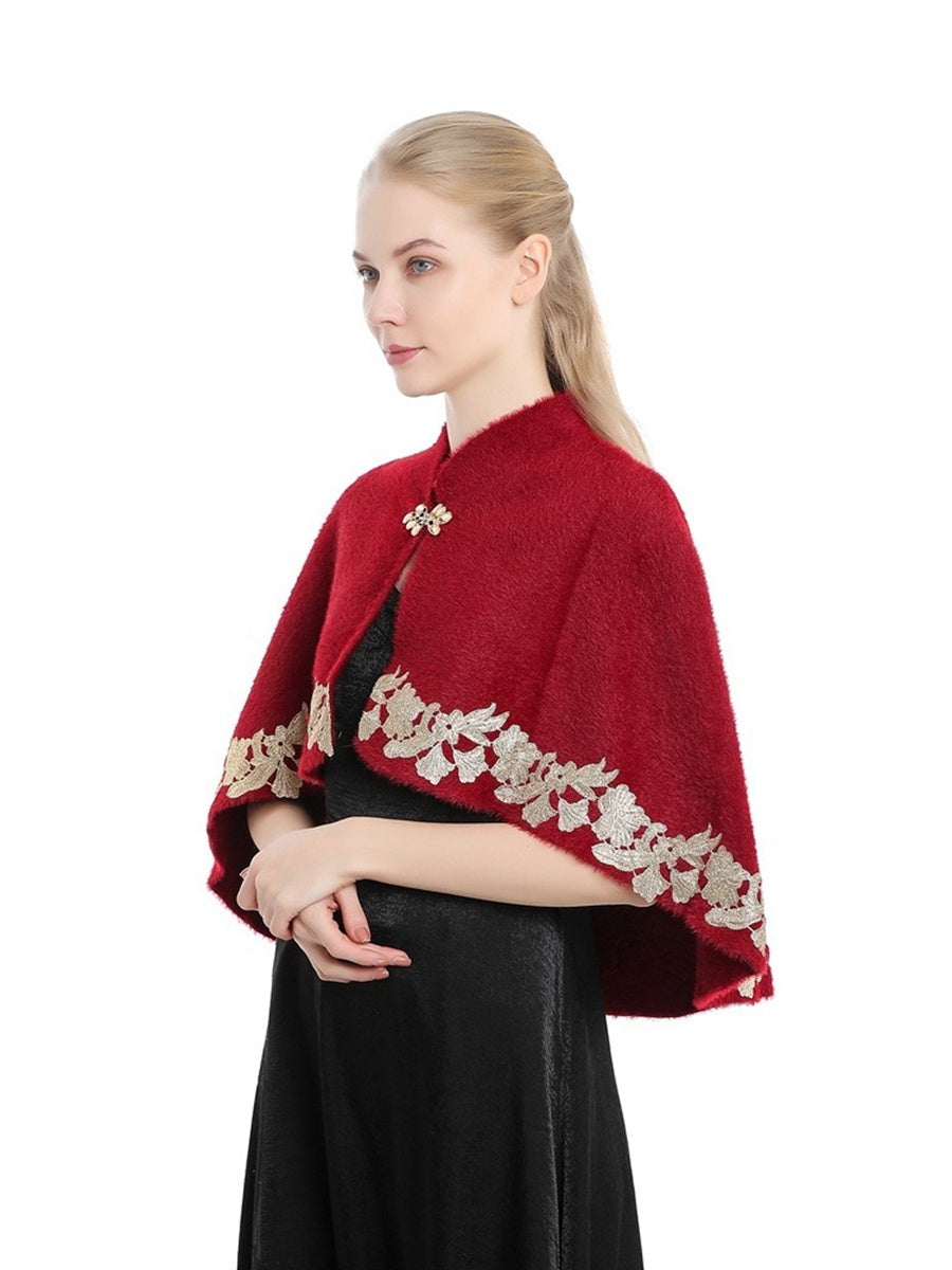 Women's Elegant Knitted Cape Shawl with Rhinestone & Appliques