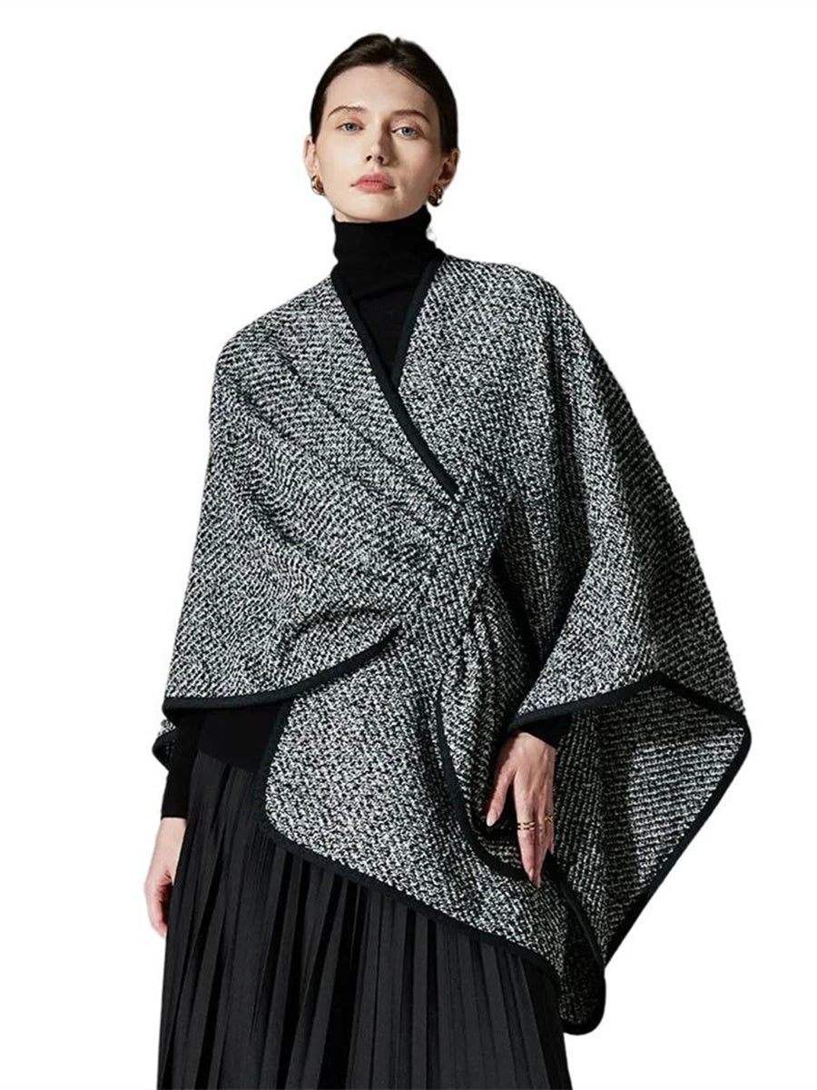 Black High-End Wool Tie-Dye Party Cape Shawl for Women