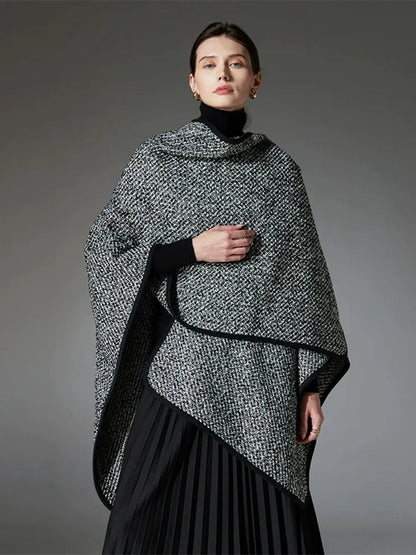 Black High-End Wool Tie-Dye Party Cape Shawl for Women