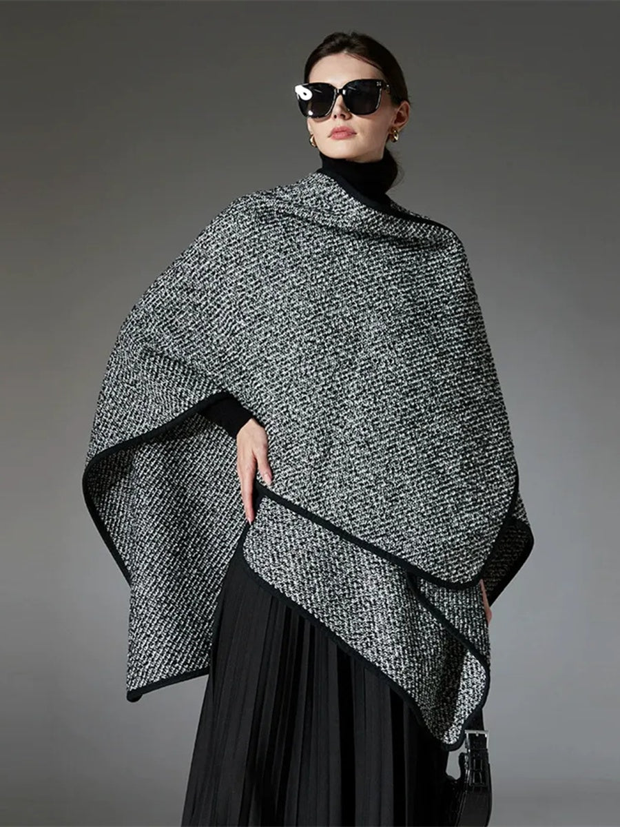 Black High-End Wool Tie-Dye Party Cape Shawl for Women