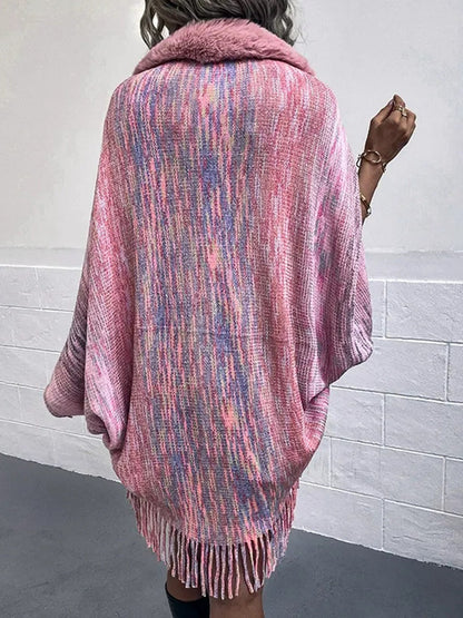 Chic Retro Striped Knitted Long Party Cape Shawl with Tassel for Women