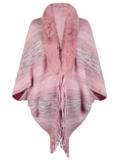 Chic Retro Striped Knitted Long Party Cape Shawl with Tassel for Women