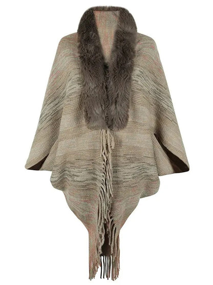 Chic Retro Striped Knitted Long Party Cape Shawl with Tassel for Women
