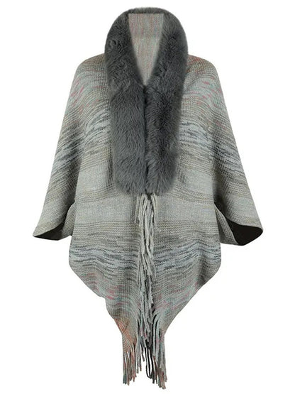 Chic Retro Striped Knitted Long Party Cape Shawl with Tassel for Women