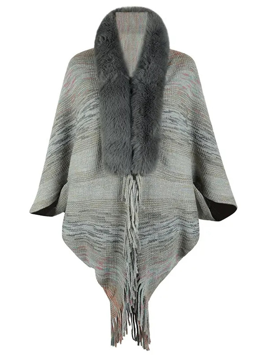 Chic Retro Striped Knitted Long Party Cape Shawl with Tassel for Women