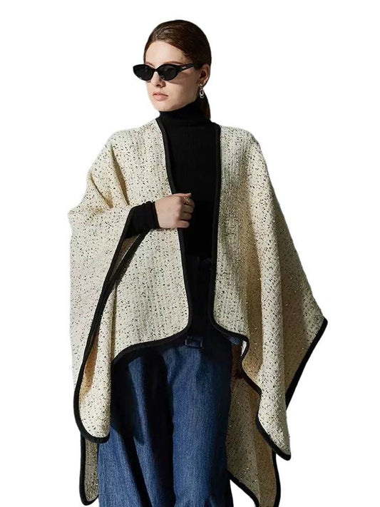 Women's Wool Knitted Elegant Long Party Shawl Cape