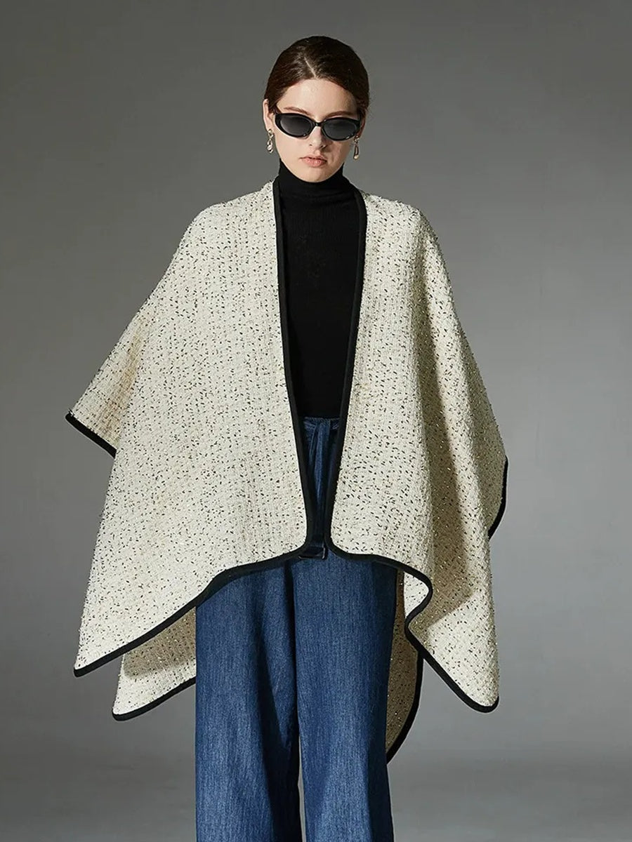 Women's Wool Knitted Elegant Long Party Shawl Cape
