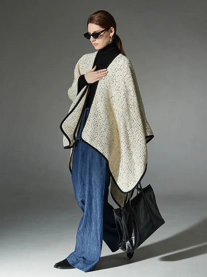Women's Wool Knitted Elegant Long Party Shawl Cape