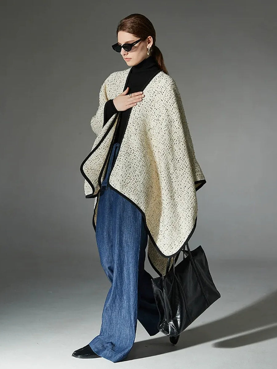 Women's Wool Knitted Elegant Long Party Shawl Cape