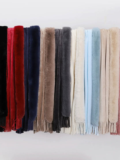Women's Solid Colored Fur Warm Soft Shawl Cape with Tassels