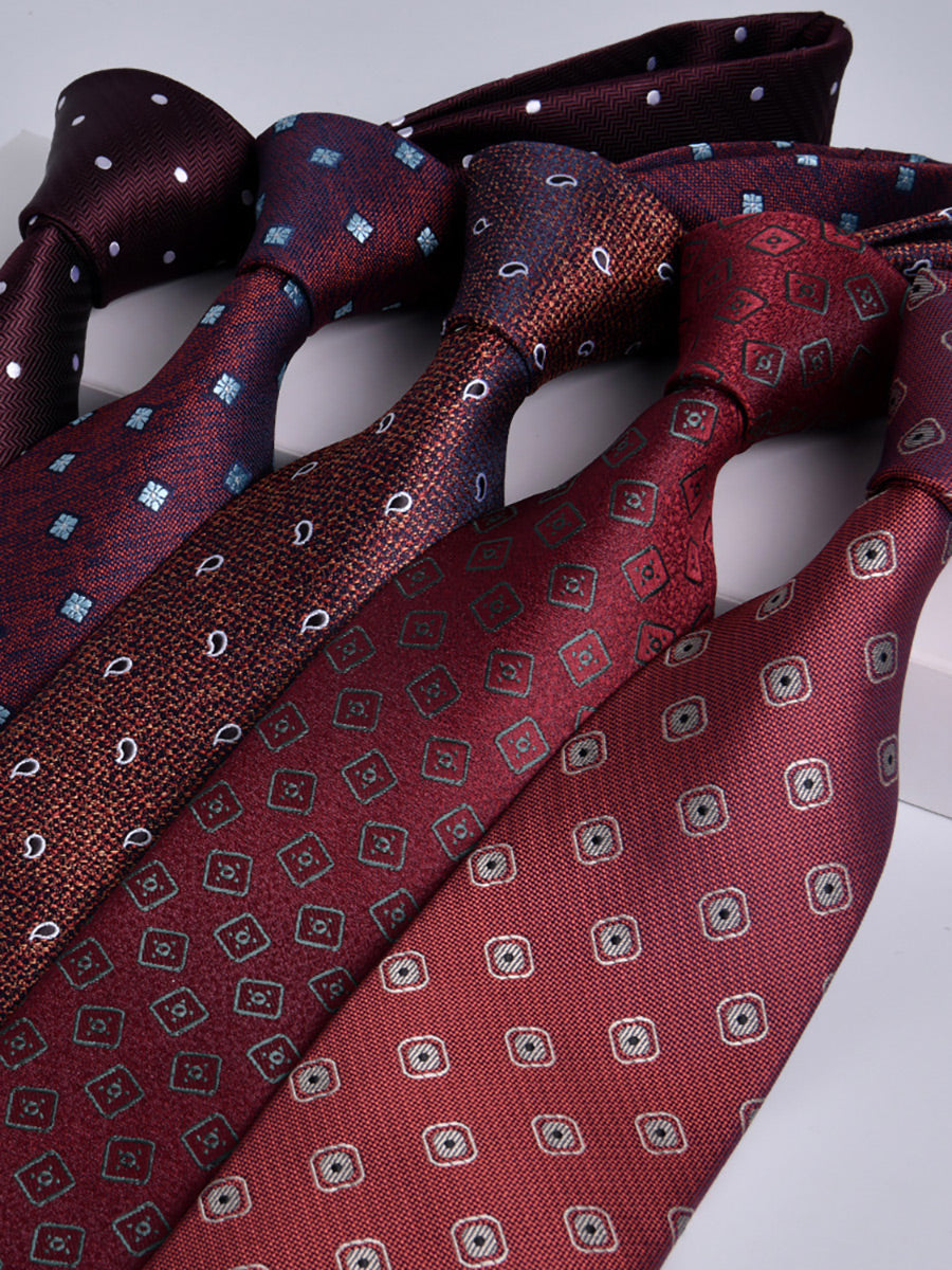 Men's Wine Red Printed Stripe Classic Tie