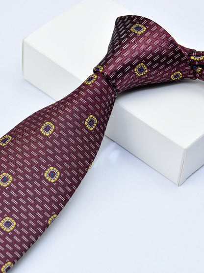 Men's Wine Red Printed Stripe Classic Tie
