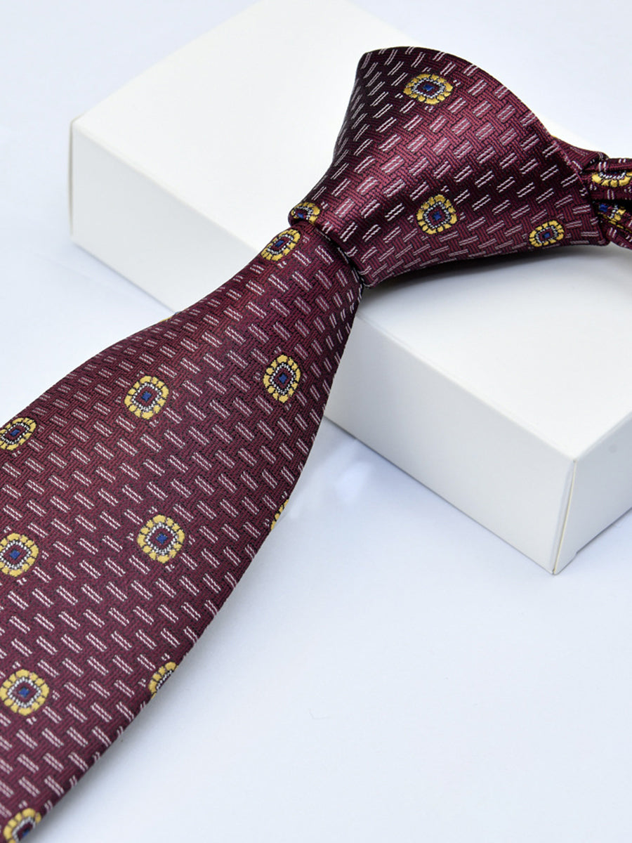 Men's Wine Red Printed Stripe Classic Tie