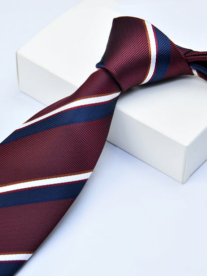Men's Wine Red Printed Stripe Classic Tie
