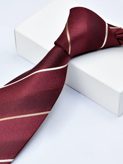 Men's Wine Red Printed Stripe Classic Tie