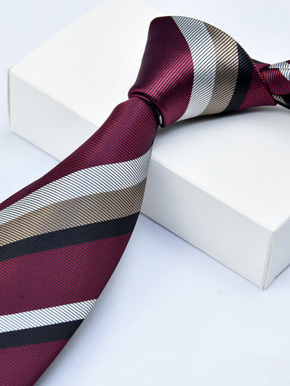Men's Wine Red Printed Stripe Classic Tie