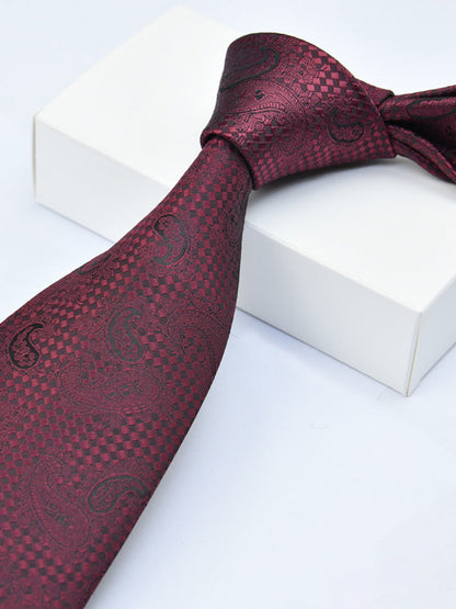 Men's Wine Red Printed Stripe Classic Tie