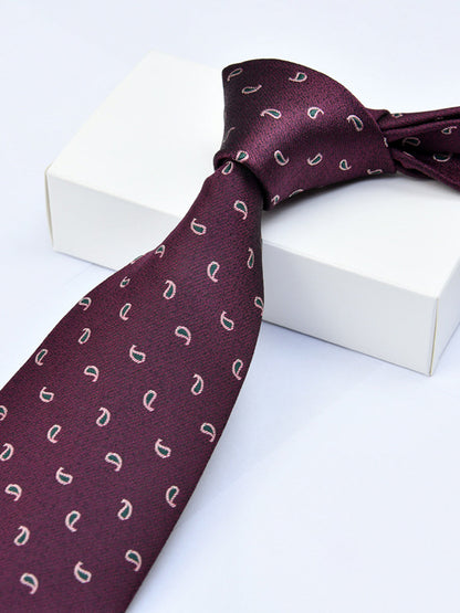 Men's Wine Red Printed Stripe Classic Tie