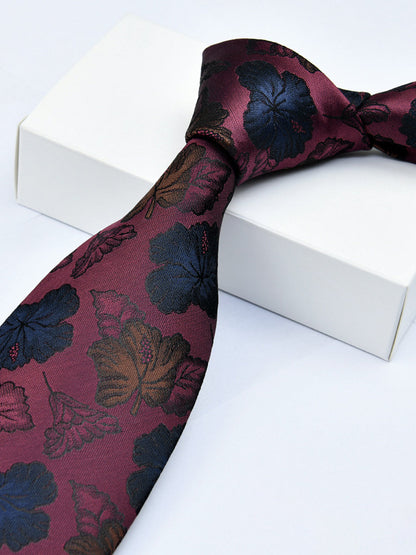 Men's Wine Red Printed Stripe Classic Tie