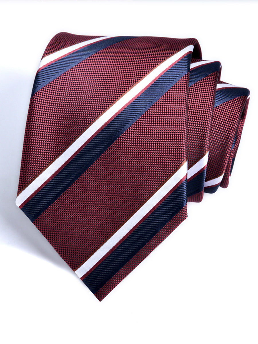 Men's Wine Red Printed Stripe Classic Tie