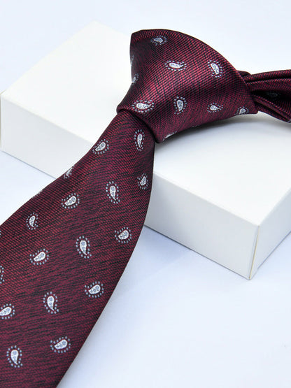 Men's Wine Red Printed Stripe Classic Tie