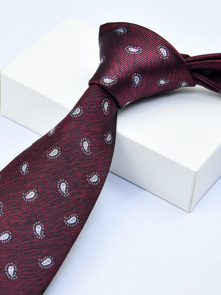 Men's Wine Red Printed Stripe Classic Tie