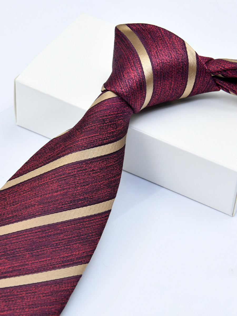 Men's Wine Red Printed Stripe Classic Tie
