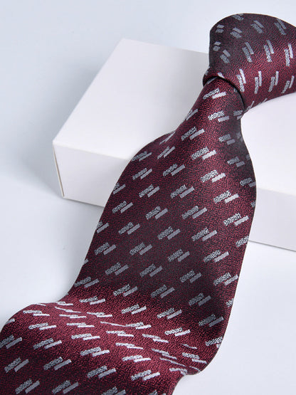 Men's Wine Red Printed Stripe Classic Tie