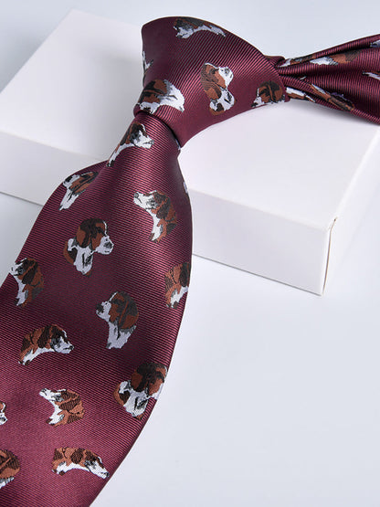 Men's Wine Red Printed Stripe Classic Tie