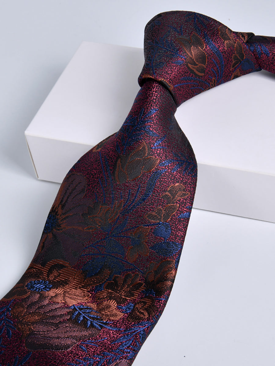 Men's Wine Red Printed Stripe Classic Tie