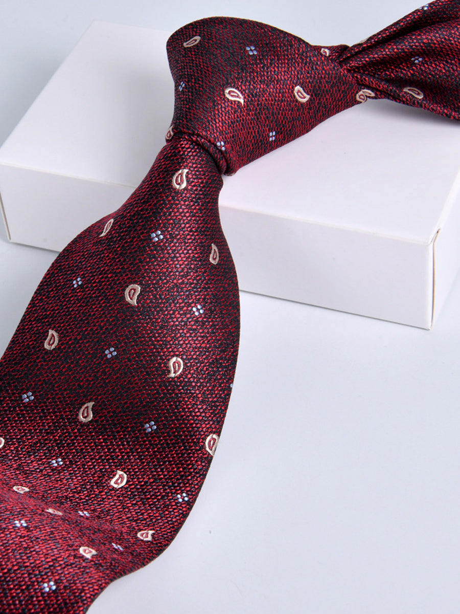 Men's Wine Red Printed Stripe Classic Tie