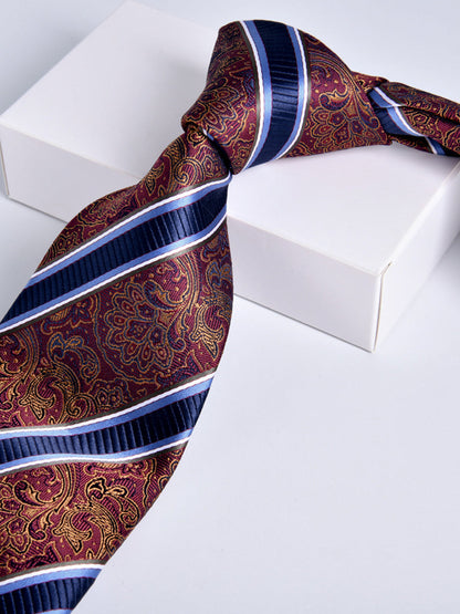 Men's Wine Red Printed Stripe Classic Tie