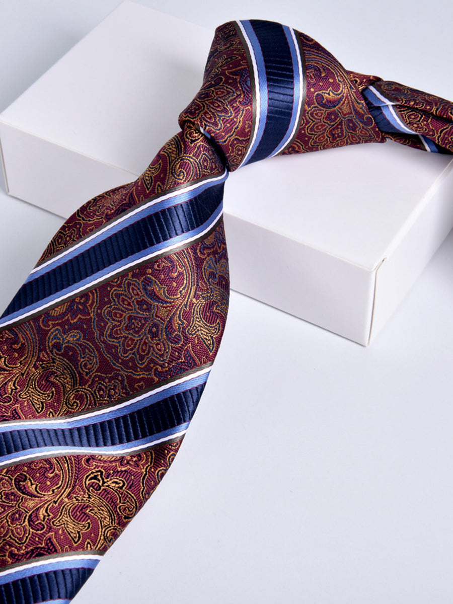 Men's Wine Red Printed Stripe Classic Tie
