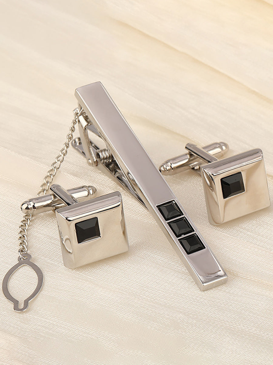 Men's Geometric Formal Tie Clip with Rhinestones