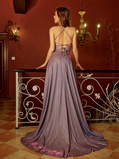 A-Line/Princess Spaghetti Straps Sleeveless Long Formal Dresses with Pockets