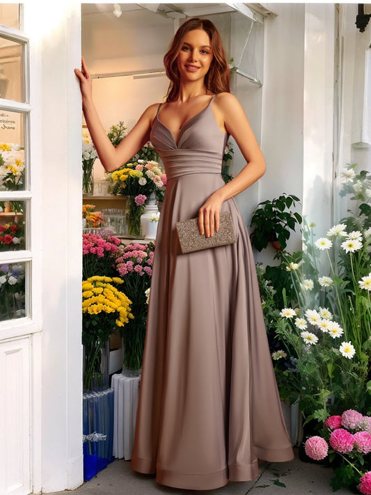 A-Line/Princess Spaghetti Straps Split Side Long Formal Dresses with Pockets