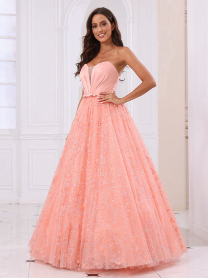 A-Line/Princess Sweetheart Long Formal Dresses with Detachable Sleeves
