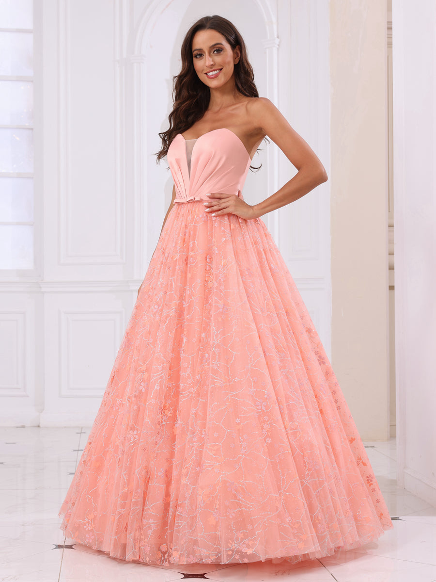 A-Line/Princess Sweetheart Long Formal Dresses with Detachable Sleeves