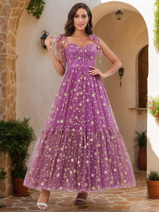A-Line/Princess Spaghetti Straps Long Formal Dresses with Ruffles