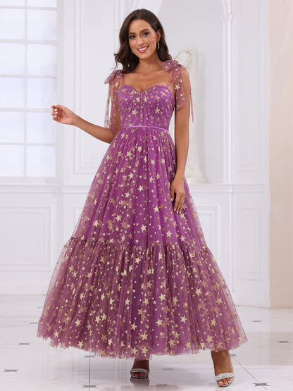 A-Line/Princess Spaghetti Straps Long Formal Dresses with Ruffles