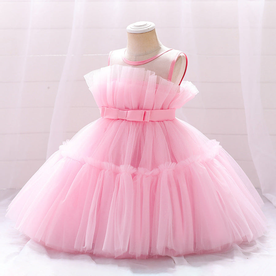Ball Gown Scoop Sleeveless Tulle Flower Girl Dresses with Belt & Bow(s)