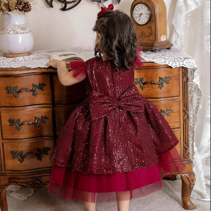 A-Line/Princess Scoop Flying Sleeves Sequin Christmas Dresses for Girls